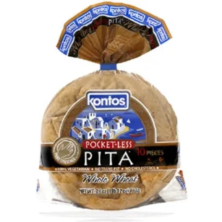 Kontos Pocketless Pita Whole Wheat  (10 Pcs) - 28 Oz